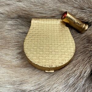 Vintage Coty Brass Compact Lipstick Duet Combo French Flair, Art Deco